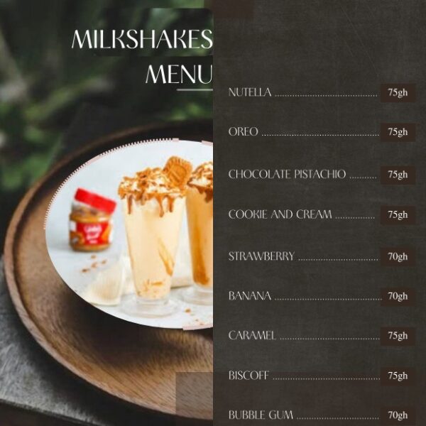 Milkshakes Menu