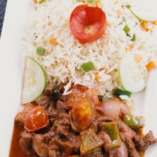 Rice and beef sauce